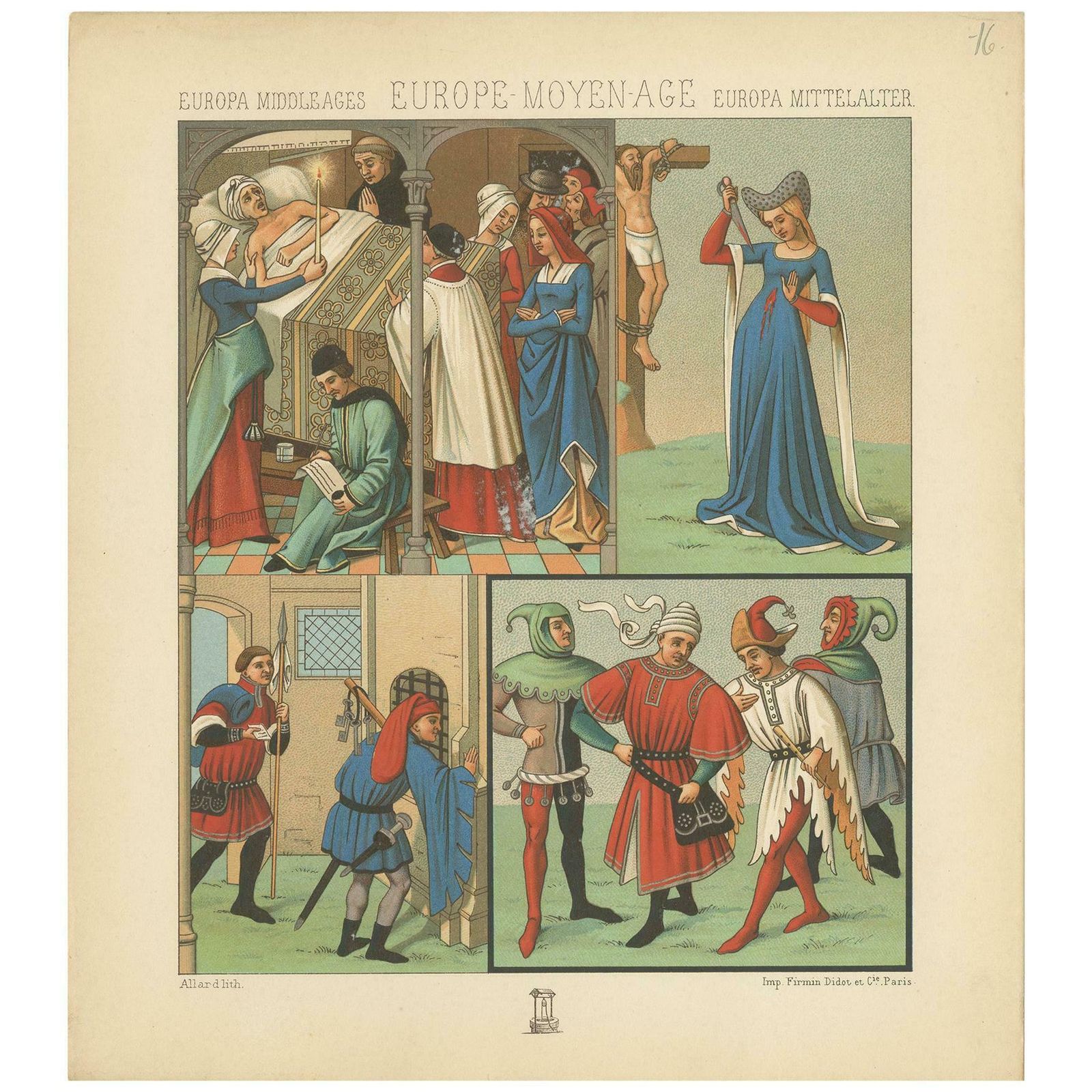 Pl. 16 Antique Print Of European Scenes By Racinet, Circa 1880