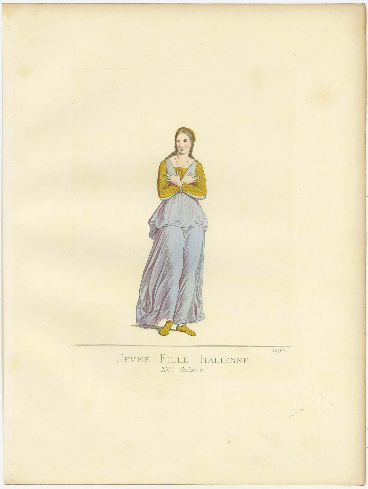 Antique Print Of A Young Italian Girl, 15th Century, By Bonnard, 1860 photo for sale