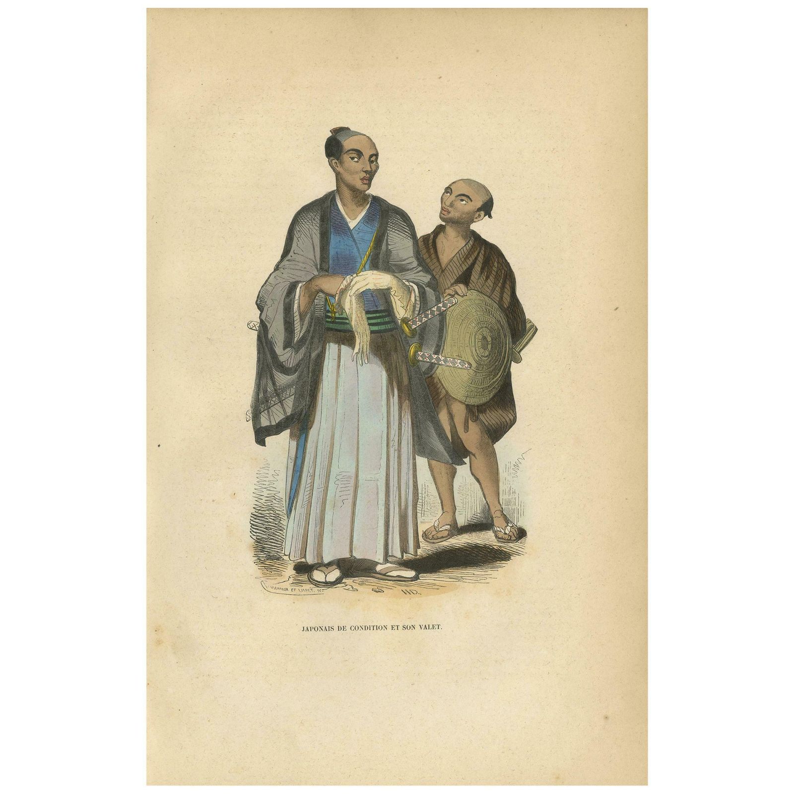 Antique Print Of A Japanese Nobleman And His Servant By Wahlen, 1843