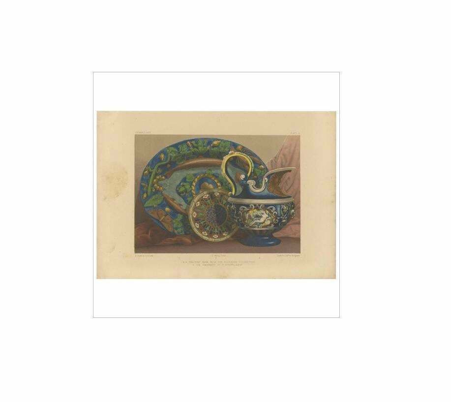 Pl. 11 Antique Print Of Palissy Ware By Bedford, Circa 1857 photo furniture