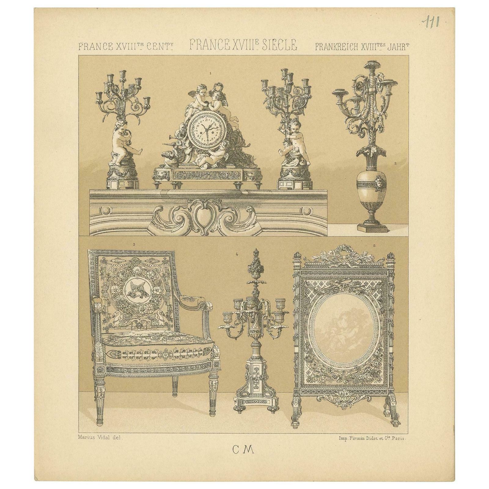 Pl 111 Antique Print Of French 18th Century Decorative Objects By Racinet