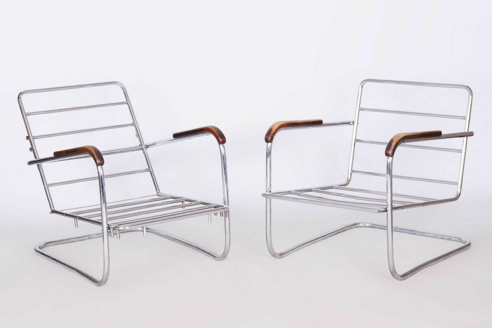 Original Bauhaus Pair Of Armchairs, Chrome Plated Steel, Switzerland, 1930s photo Furniture