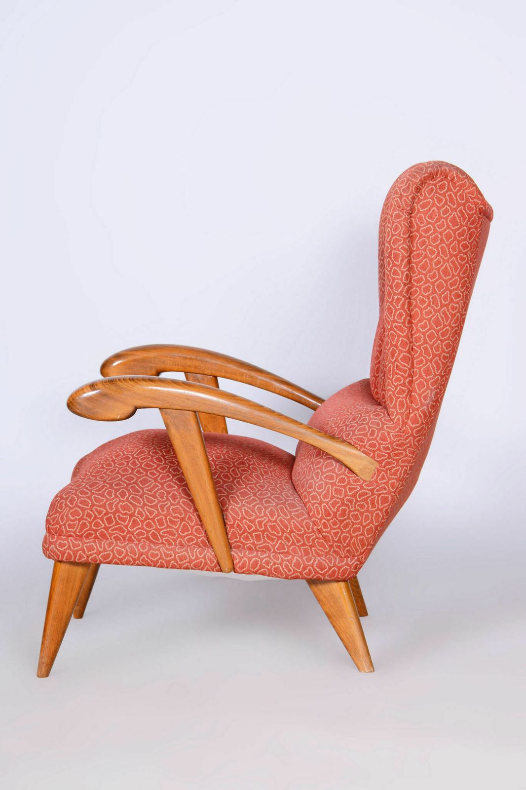 Restored Art Deco Wingchair, By Jan Vaněk, Beech, Czech, 1930s photo vintage