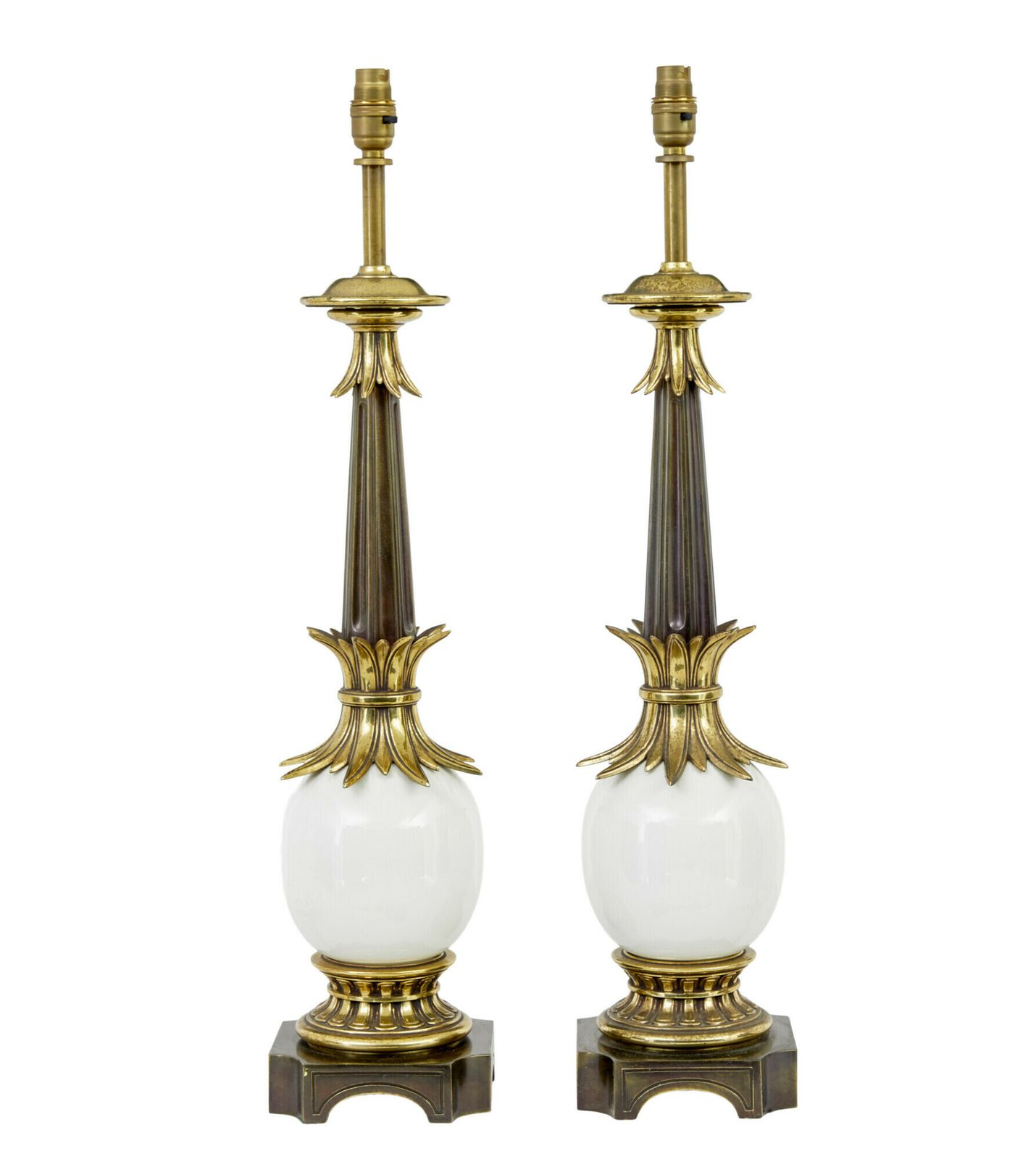 Pair Of Art Deco Influenced Brass And Glass Table Lamps
