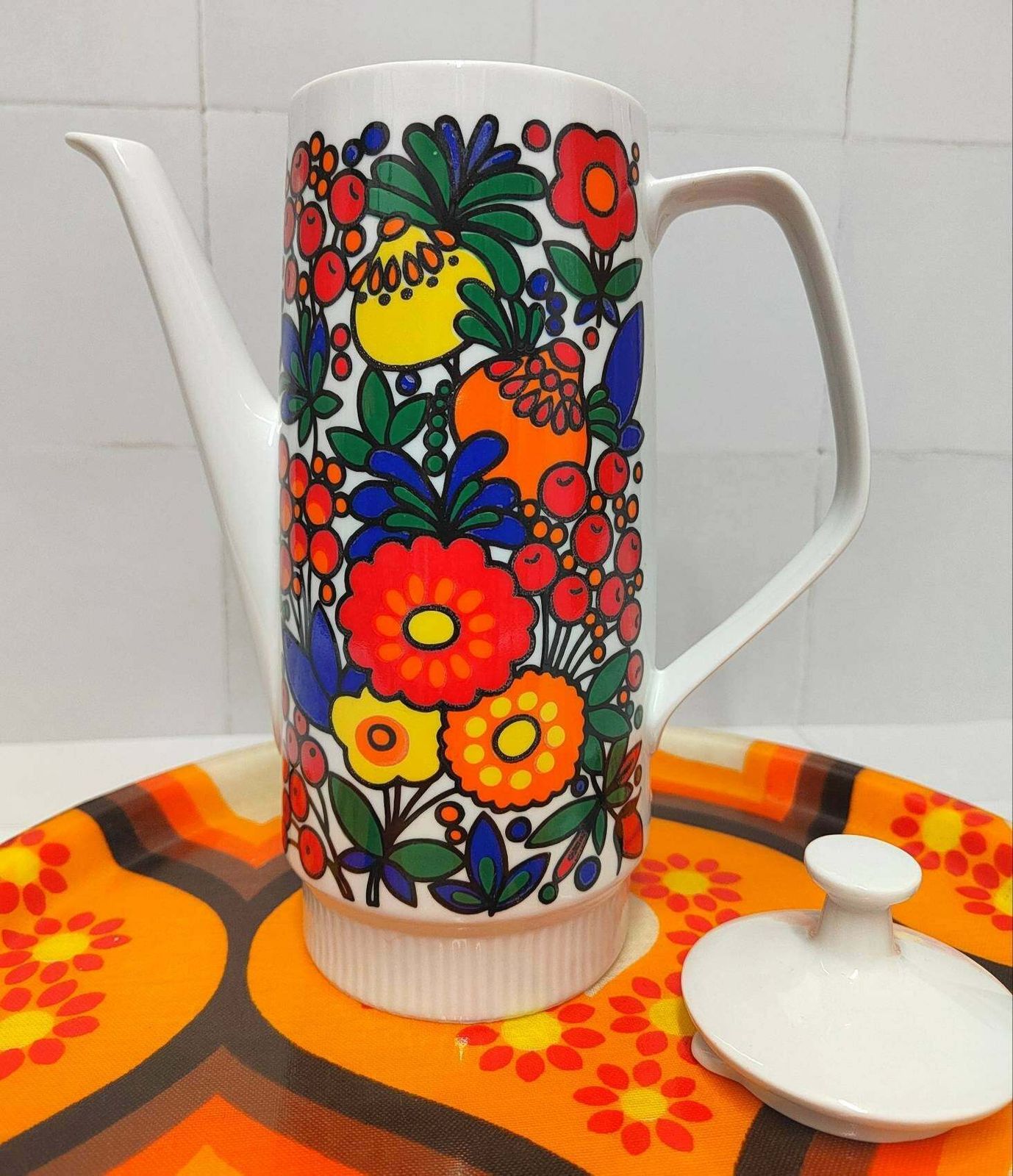 Vintage Flower Power Coffee Pot By Colditz Porcelain Of East Germany photo Home Decor