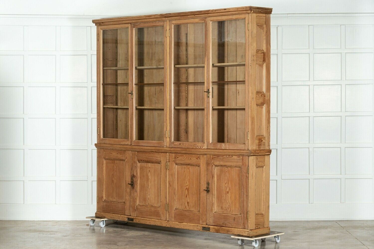 Monumental English Pine Glazed Bookcase Cabinet photo vinterior