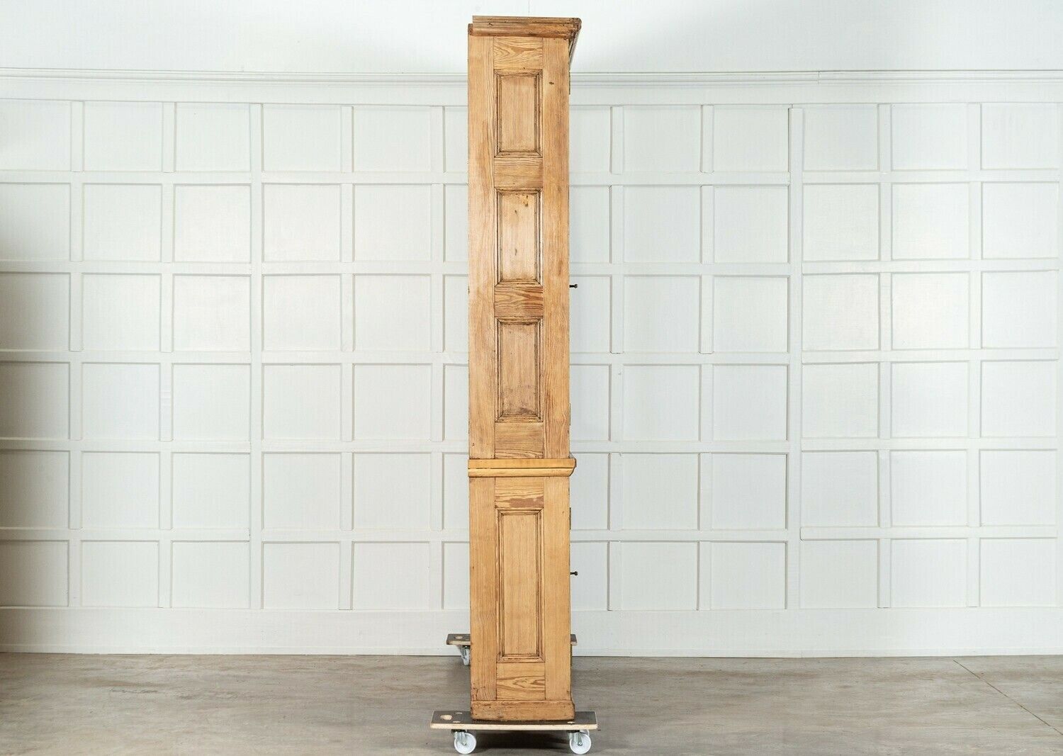 Monumental English Pine Glazed Bookcase Cabinet photo vintage