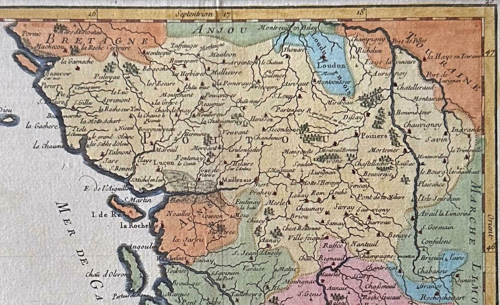 Original Antique Map Of West Central France In Frame, 1748 photo 317.0