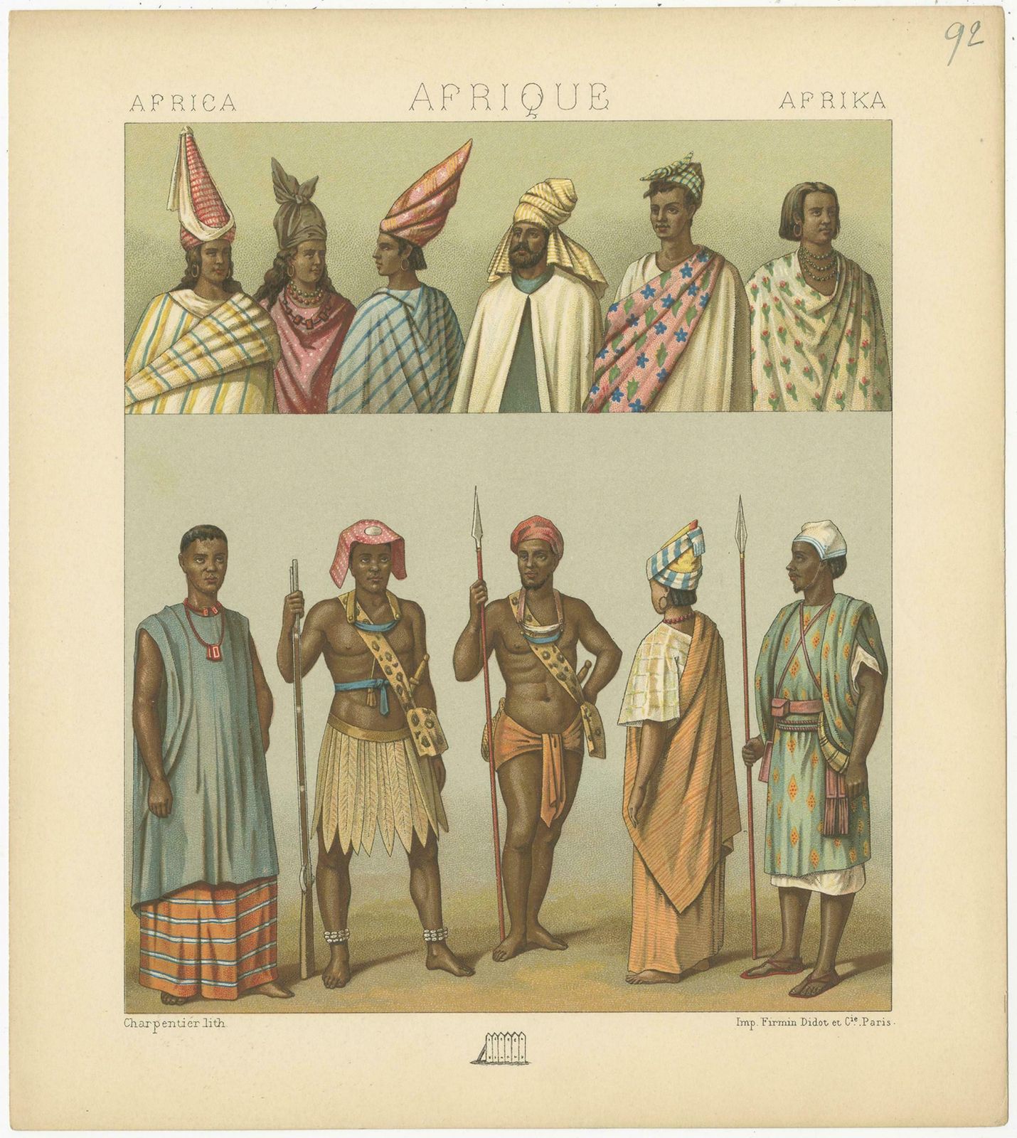 Pl. 92 Antique Print Of African Costumes Racinet, 'Circa 1880' photo Art