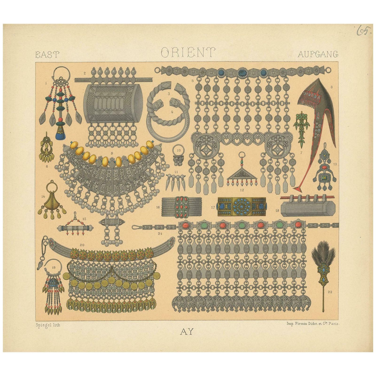 Antique Print Of Eastern Jewelry Costumes, 'Circa 1880'
