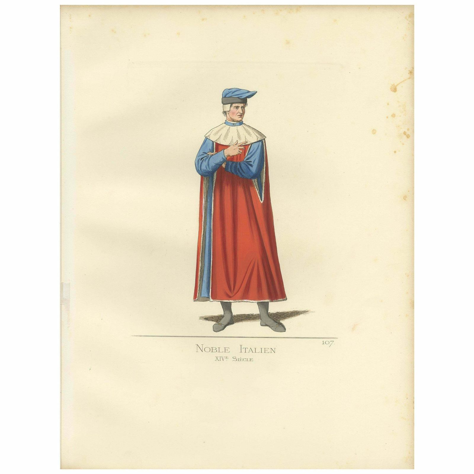 Antique Print Of An Italian Nobleman, 14th Century, By Bonnard, 1860