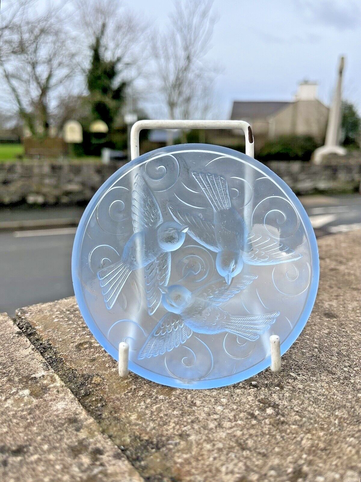 photo for sale Lovely Art Deco French Frosted Blue Glass Sparrow Bird Dish Lalique Sabino Style