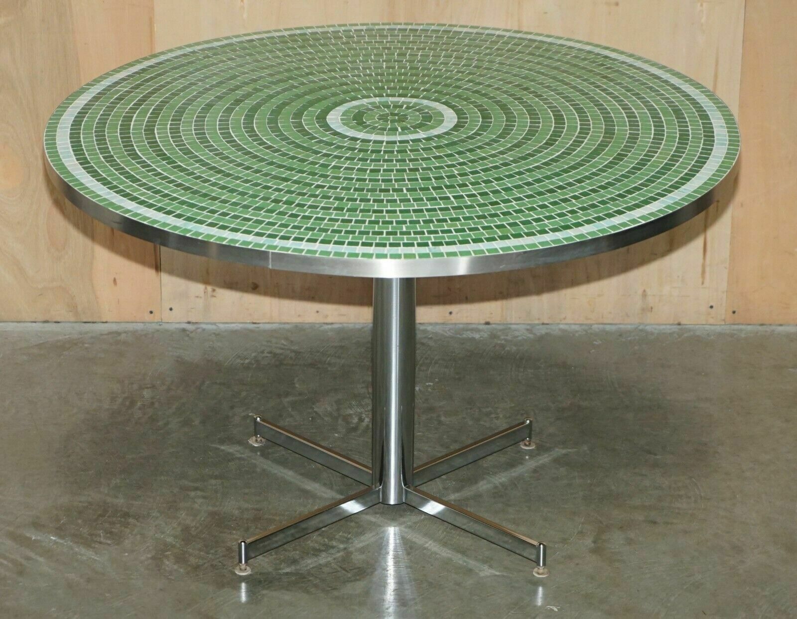 Circa 1960's Scandinavian Mid Century Modern Chrome Mosaic Tiled Dining Table photo furniture