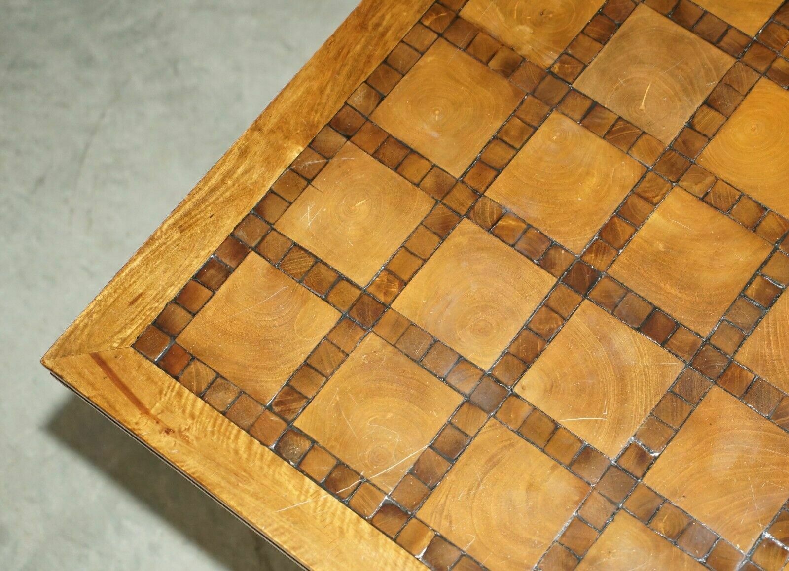 photo vinterior Exquisite Vintage Oyster Veneer & Parquetry Inlaid Refectory Dining Table