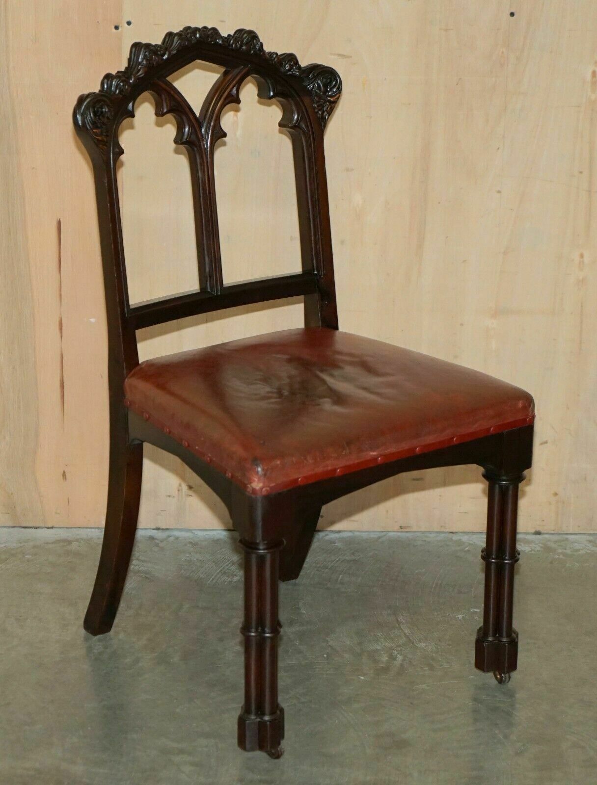 Pair Of Antique Gothic A.W.N Pugin Side Chairs Chippendale Cluster Column Legs photo for sale