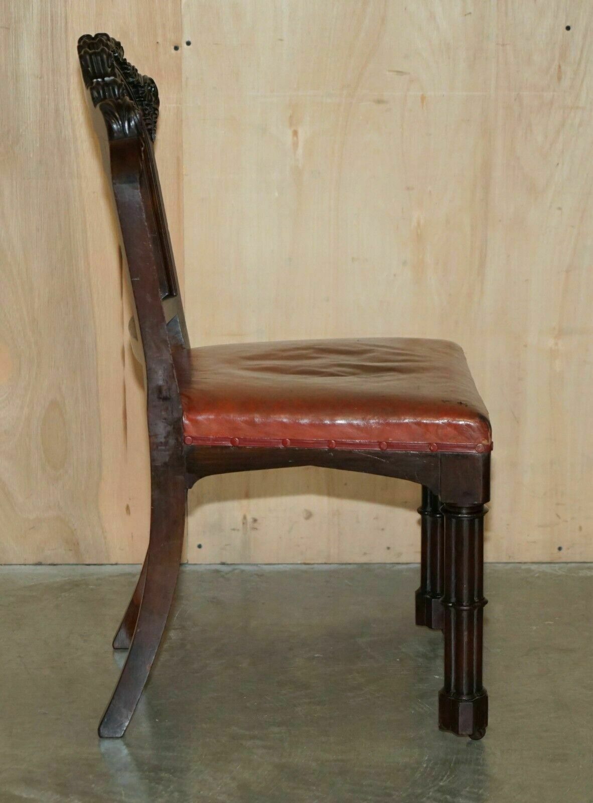 photo vintage Pair Of Antique Gothic A.W.N Pugin Side Chairs Chippendale Cluster Column Legs