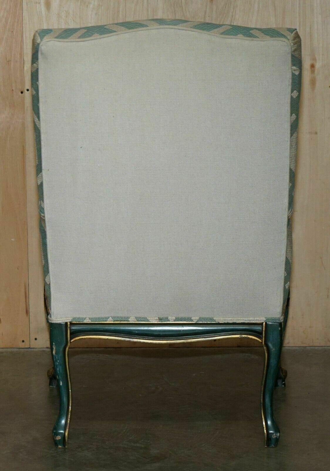 photo vintage Pair Of Vintage Painted Green French Fratelli Armchairs Ornately Carved Frames