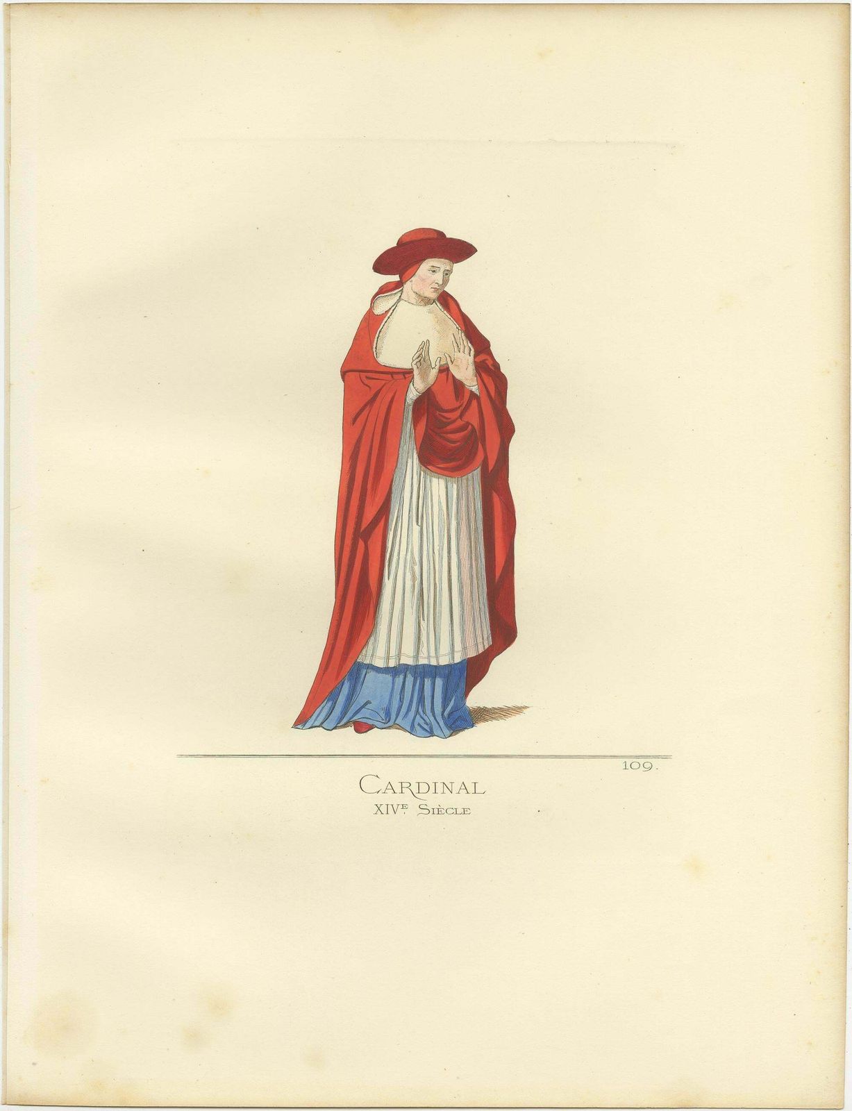 Antique Print Of A Cardinal, Italy, 14th Century, By Bonnard, 1860 photo furniture