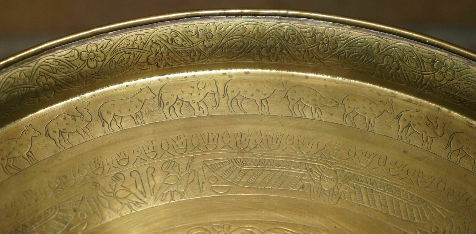 Antique Hand Carved Liberty's London Moroccan Folding Tray Table Animal Etchings photo buy