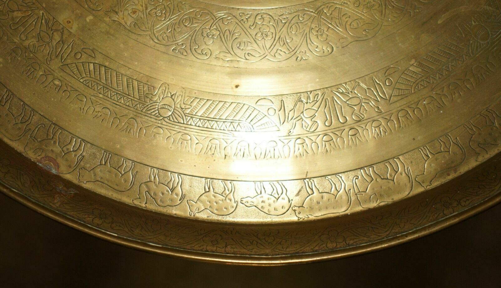 photo furniture Antique Hand Carved Liberty's London Moroccan Folding Tray Table Animal Etchings