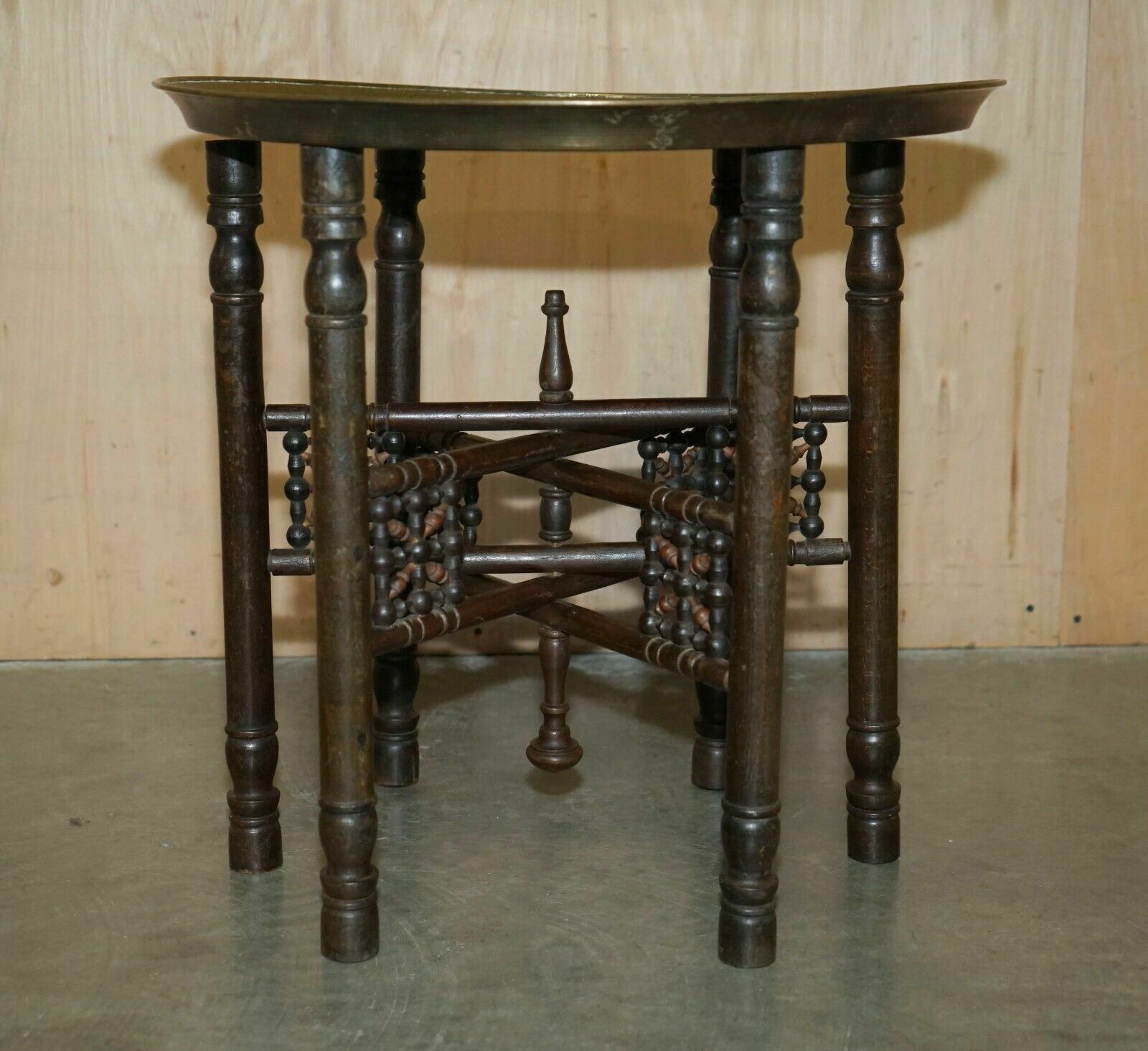photo for sale Antique Hand Carved Liberty's London Moroccan Folding Tray Table Animal Etchings