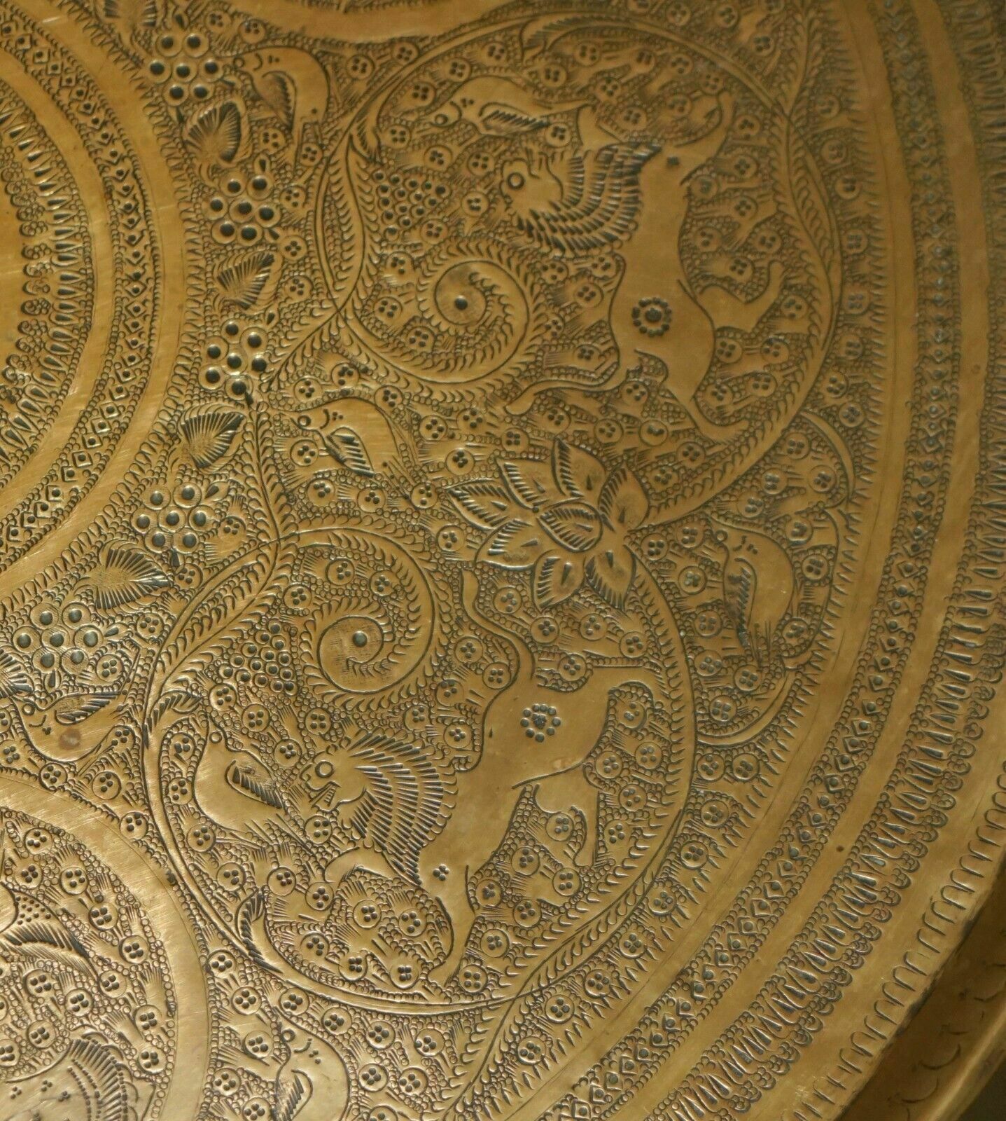 photo buy Antique Hand Carved Liberty's London Moroccan Folding Tray Table Zodiac Etchings