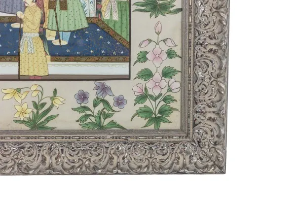 Watercolor On Silk Depicting A Palatal Scene. 1950s photo furniture