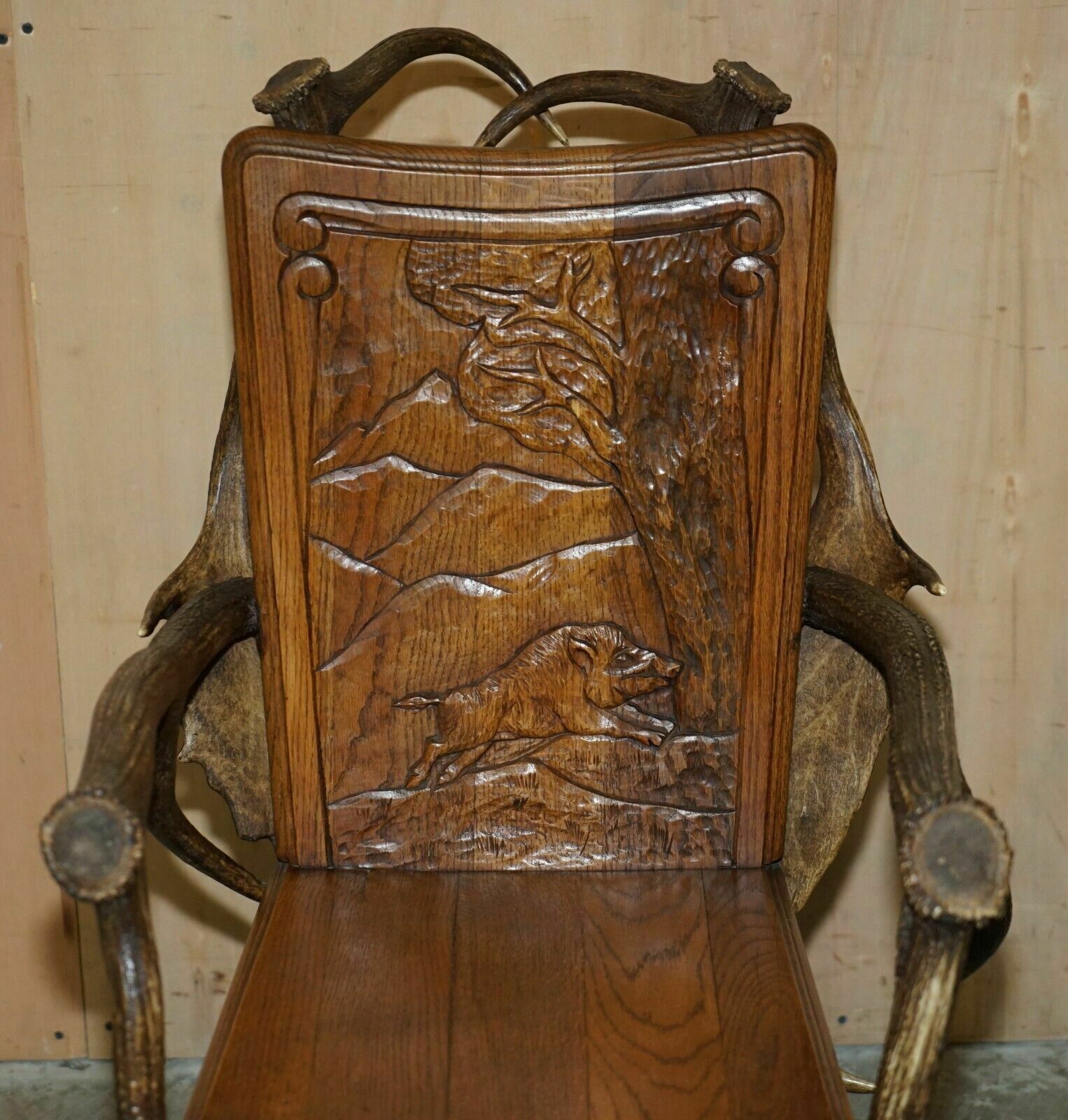 Pair Of Antique German Black Forest Carved Antler Armchairs Part Of A Suite photo for sale
