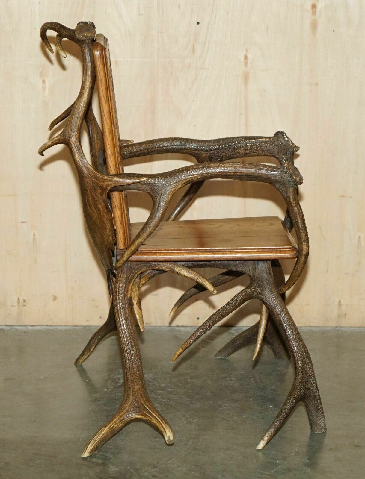 Pair Of Antique German Black Forest Carved Antler Armchairs Part Of A Suite photo vintage