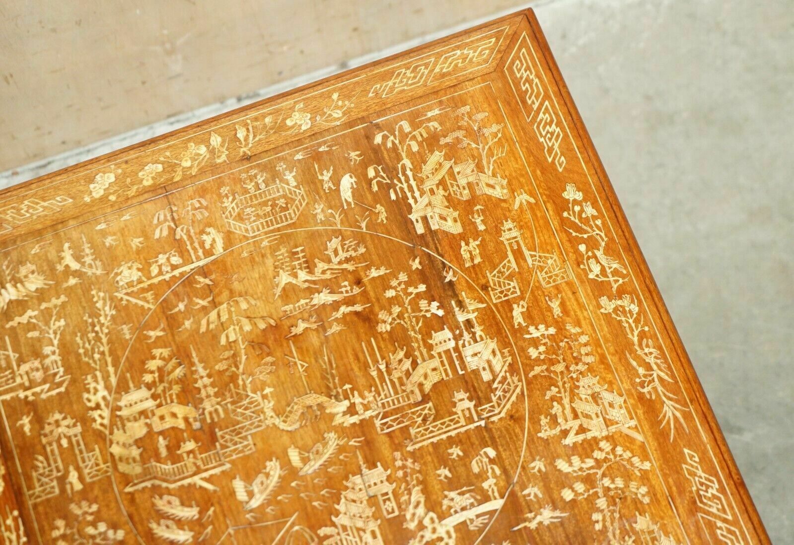 Antique Circa 1900 Ornately Carved And Heavily Inlaid Chinese Occasional Table photo Furniture
