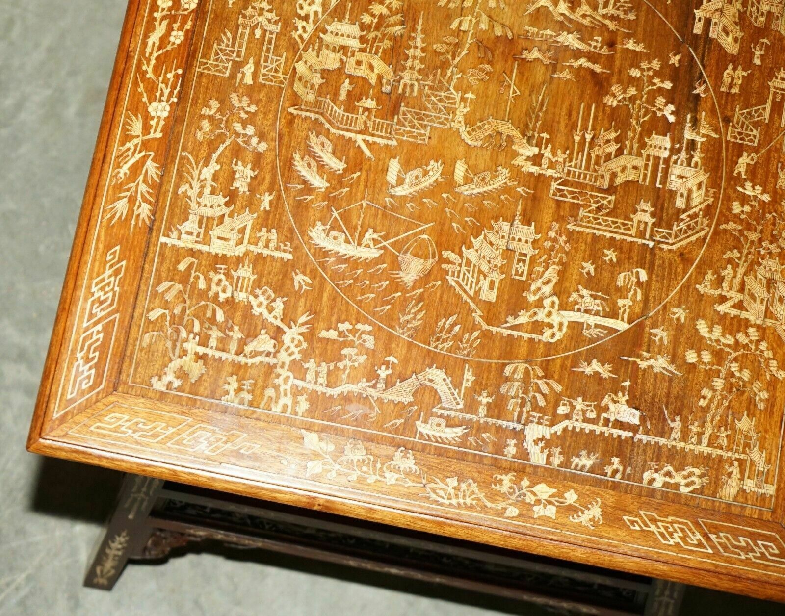 Antique Circa 1900 Ornately Carved And Heavily Inlaid Chinese Occasional Table photo 3750.0