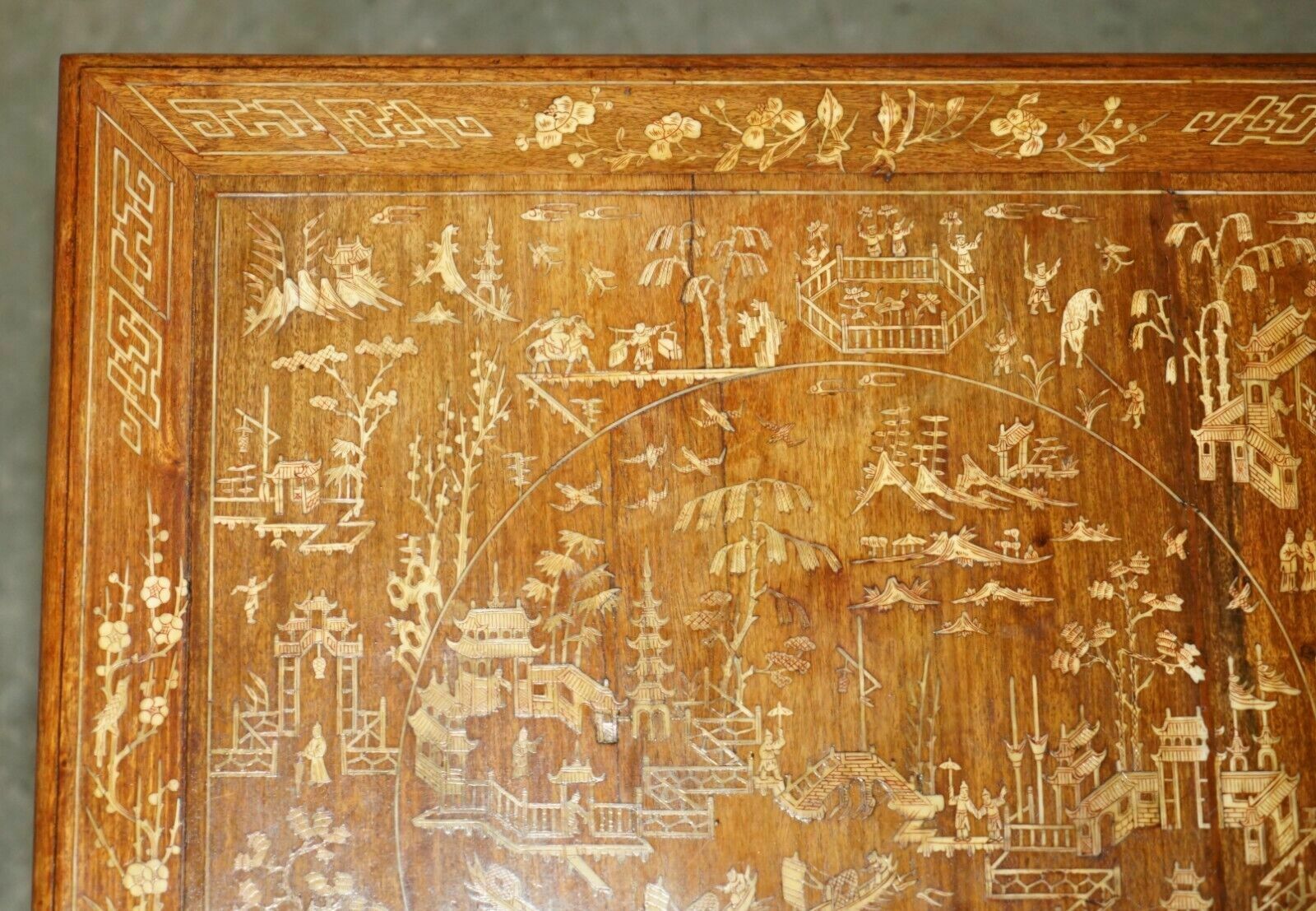 Antique Circa 1900 Ornately Carved And Heavily Inlaid Chinese Occasional Table photo buy