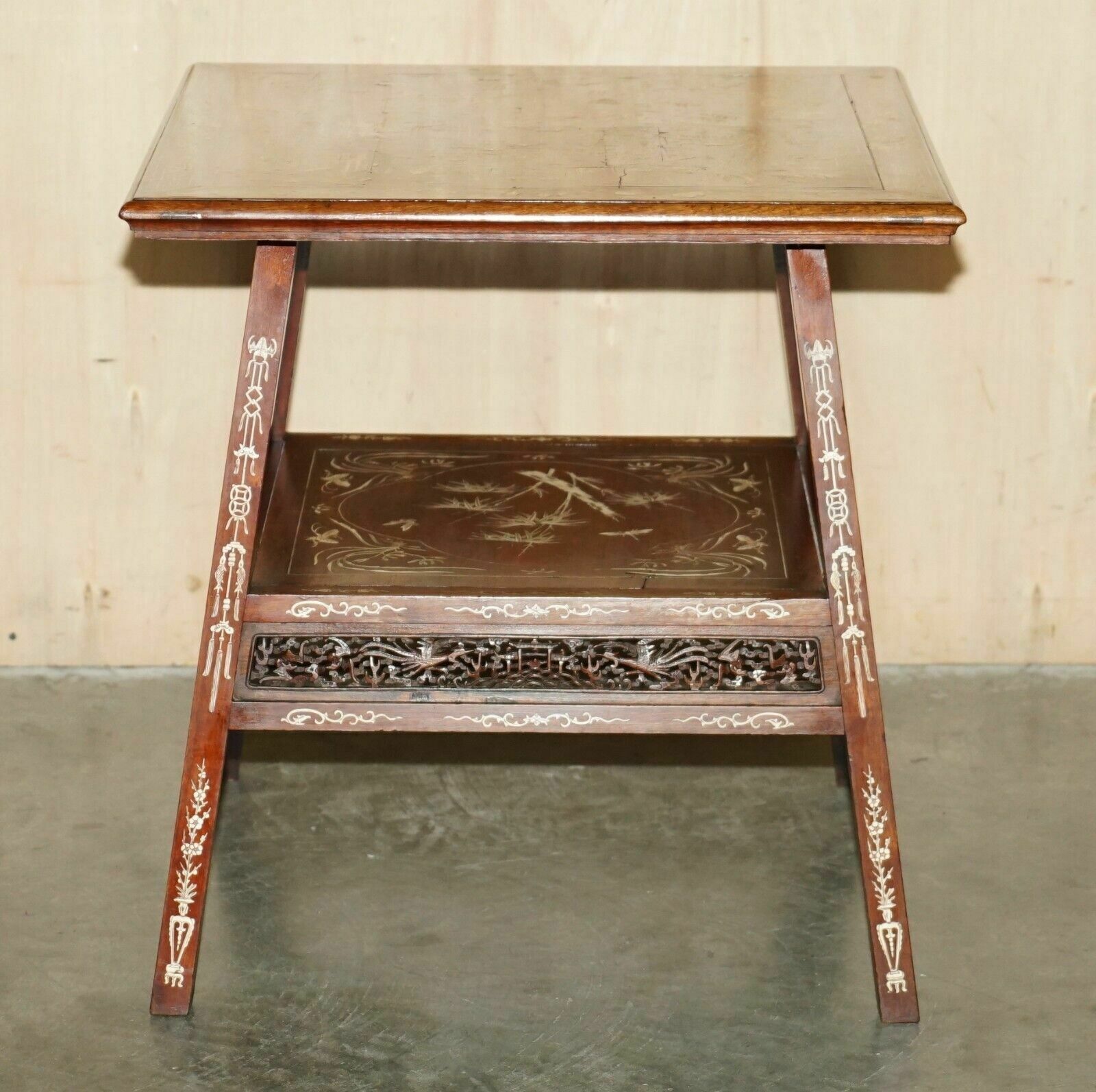 photo buy Antique Circa 1900 Ornately Carved And Heavily Inlaid Chinese Occasional Table