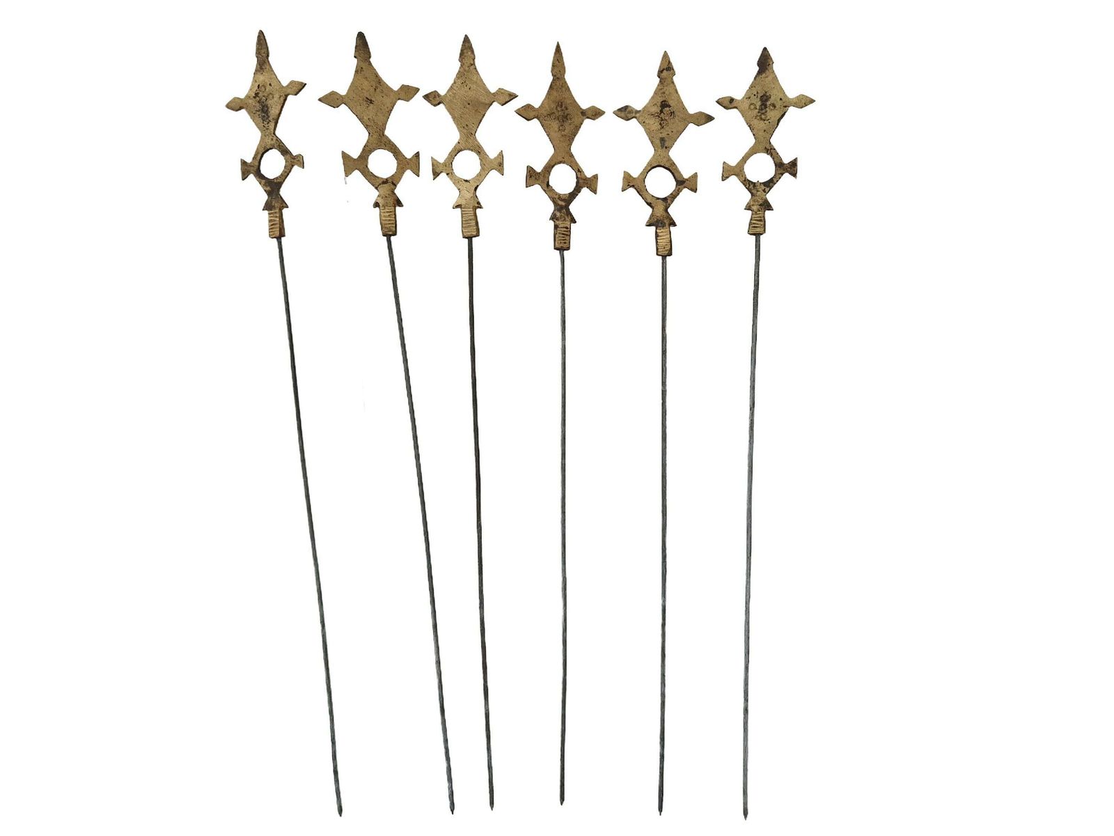 Akan Ashanti Bronze Meat Skewer Bbq Sticks With Geometric Cross Figurine, Set Of 6, Collectible African Tribal & Folk Decor photo furniture