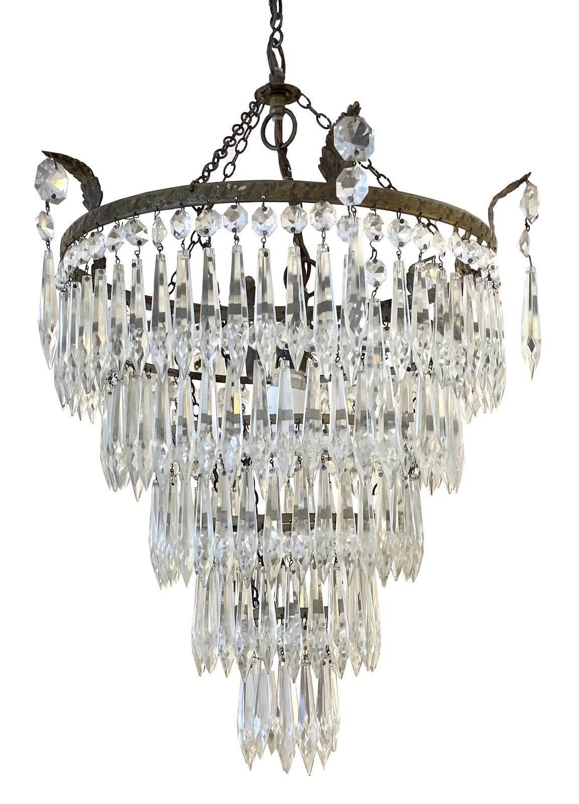 1920's Antique Chandelier, Crystal Antiqued Finish