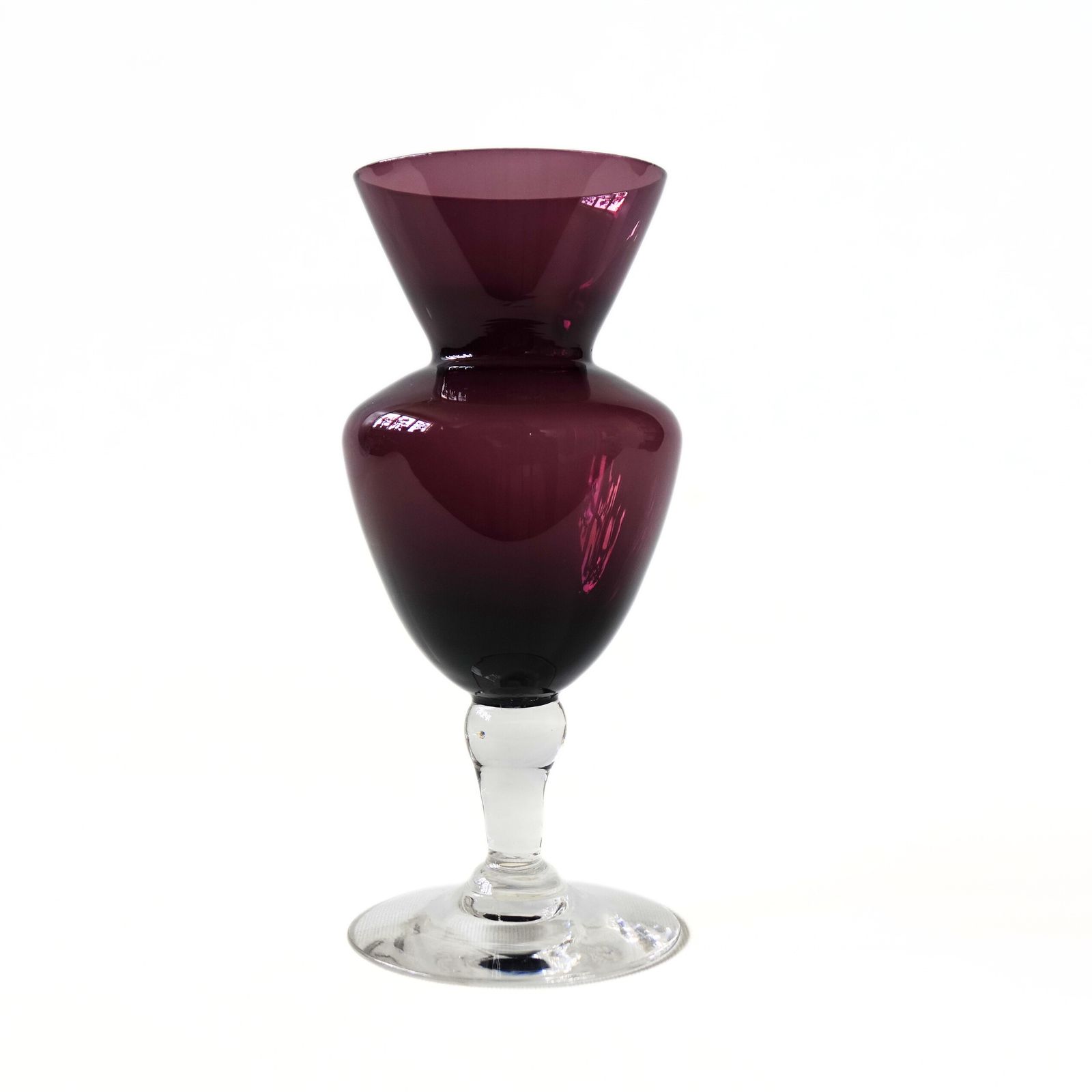 Vintage Small Purple Vase On Foot From Nybro Sweden Mid Century photo for sale