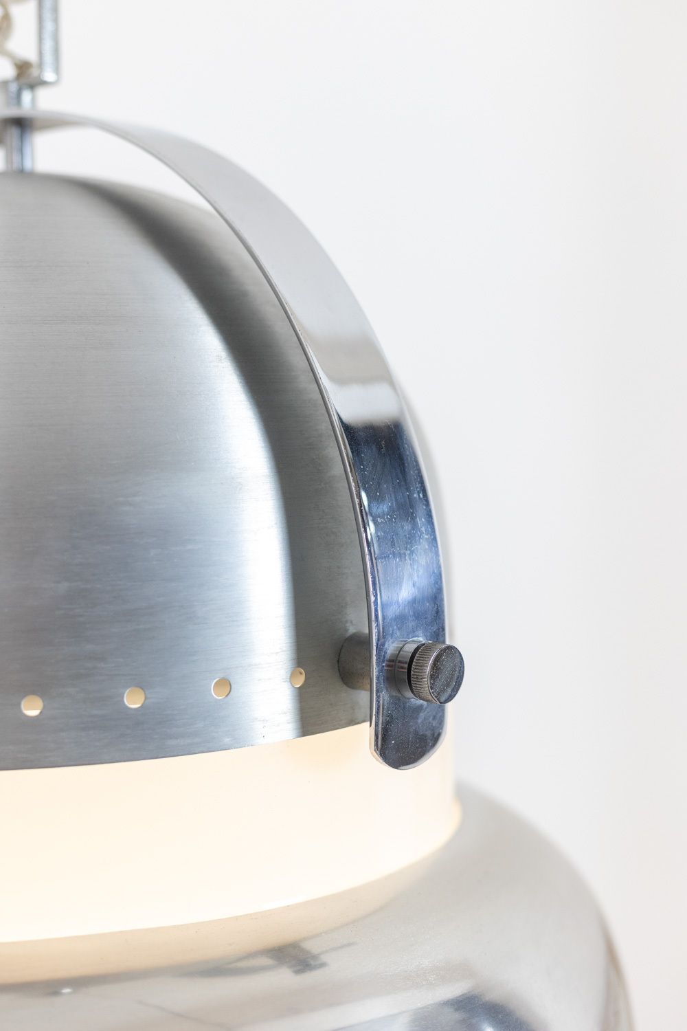 Industrial Style Pendant Light In Brushed And Opaline Metal. 1970s. photo 2250.0
