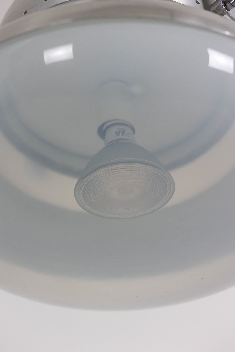 Industrial Style Pendant Light In Brushed And Opaline Metal. 1970s. photo buy