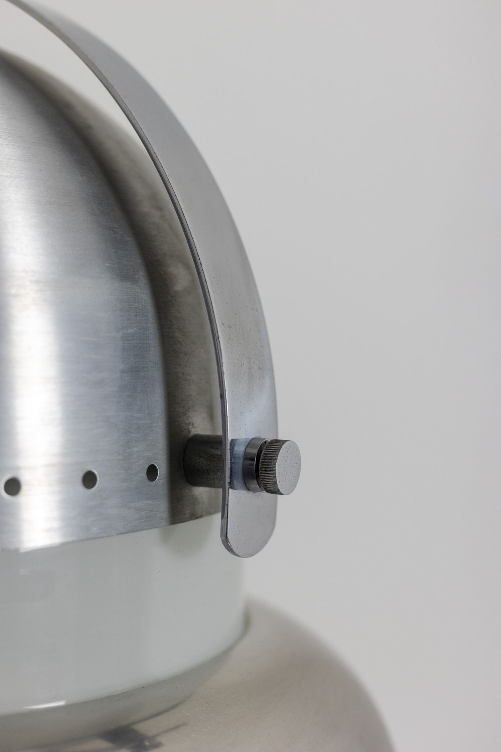 photo for sale Industrial Style Pendant Light In Brushed And Opaline Metal. 1970s.