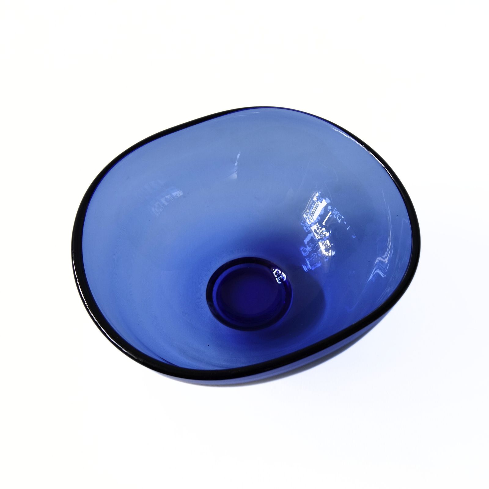 Vintage Large Blue Glass Bowl From Reijmyre Sweden Mid Century photo for sale