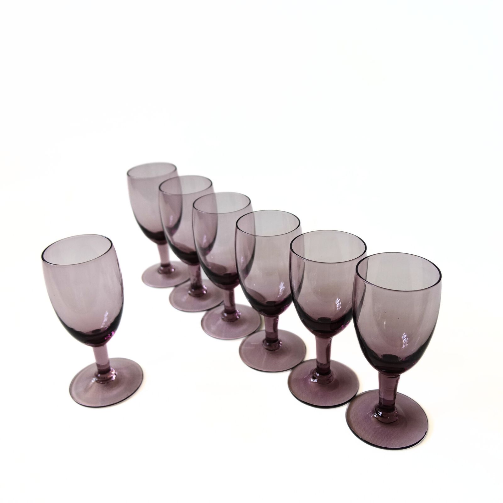 Vintage Purple Snaps Glass In Purple Glass From Sweden. Set Of Seven.