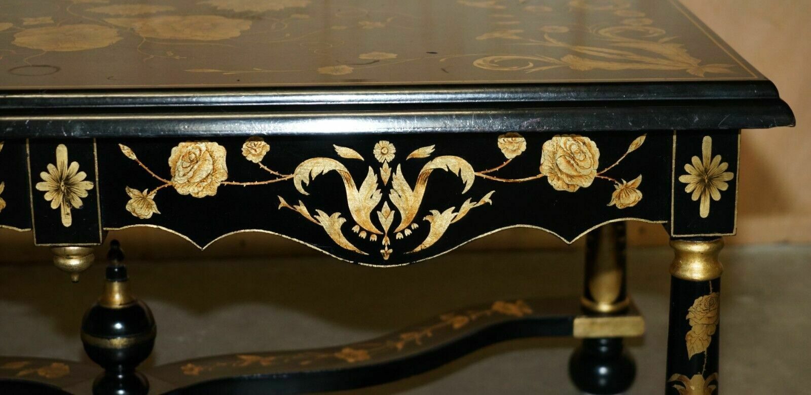 Vintage Hand Lacquered Chinese Oriental Coffee Cocktail Table With Drawers photo vinterior