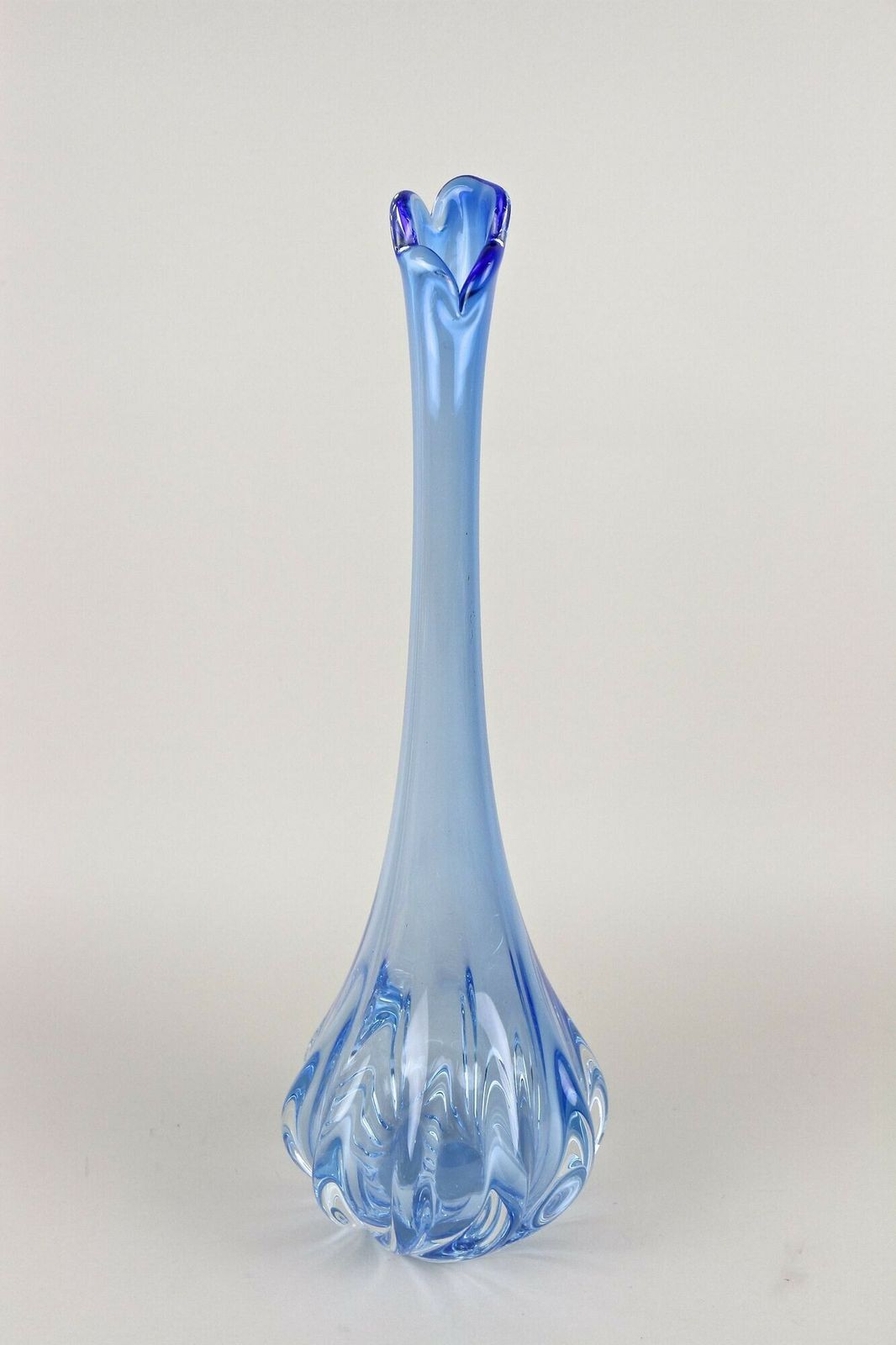 Home Decor 20th Century Light Blue Murano Glass Long Neck Vase, Italy Circa 1970 photo