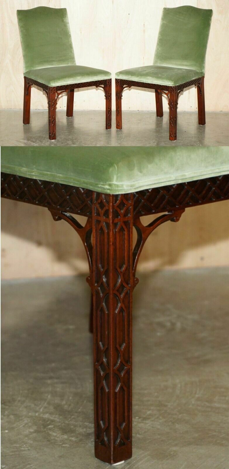 Sublime Pair Of Antique Victorian Thomas Chippendale Ornately Carved Side Chairs