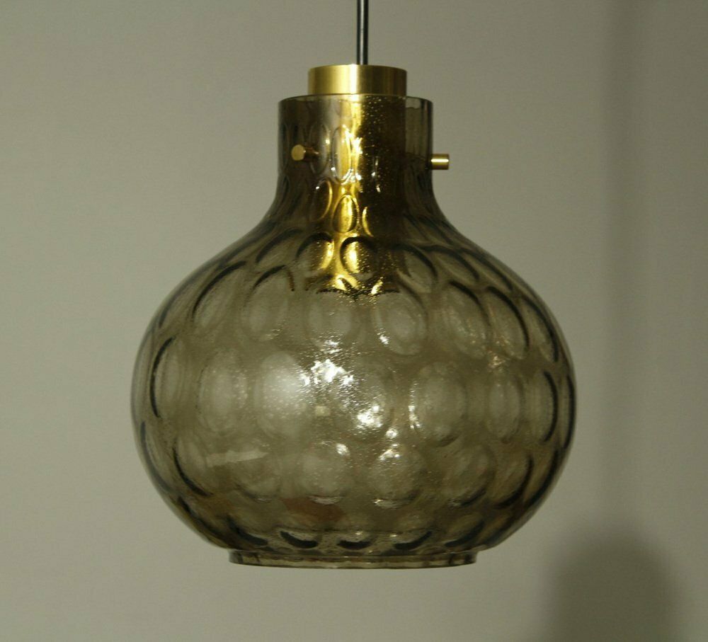 Bubble Glass And Brass Pendant By Helena Tynell For Limburg, 1960s photo for sale