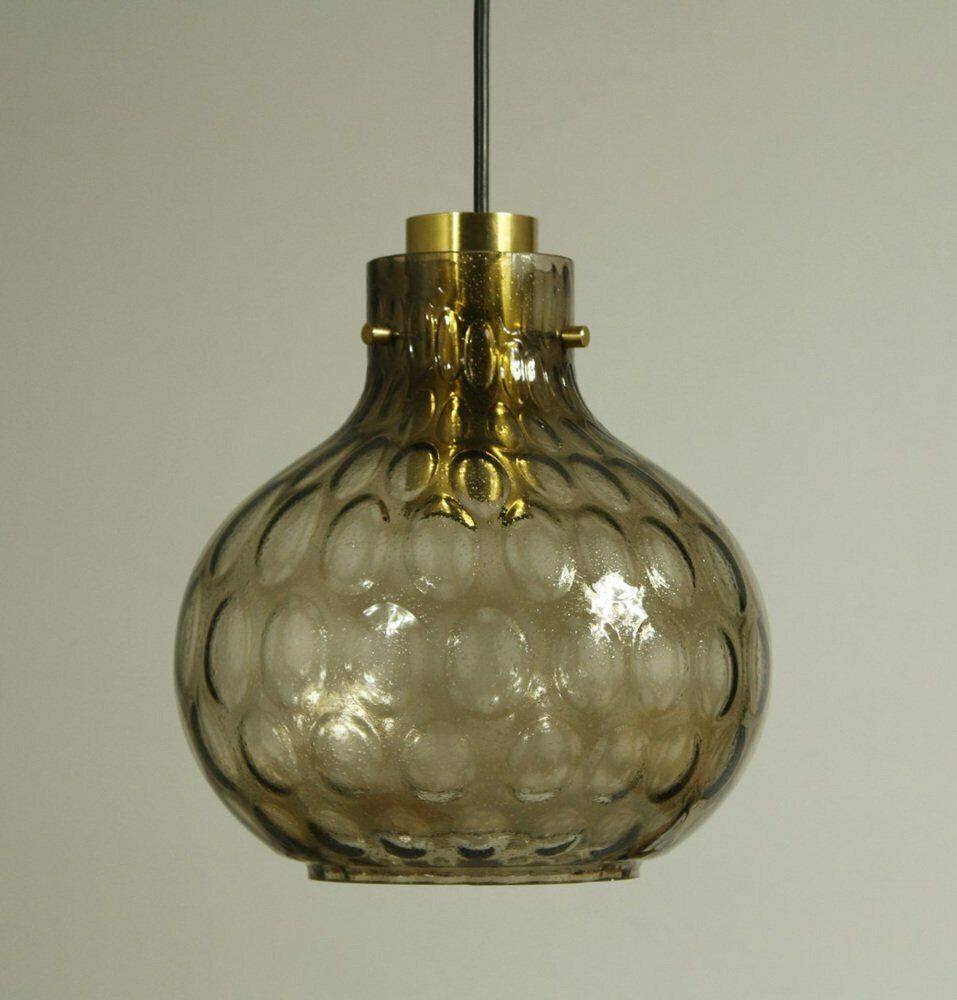 Bubble Glass And Brass Pendant By Helena Tynell For Limburg, 1960s photo vintage