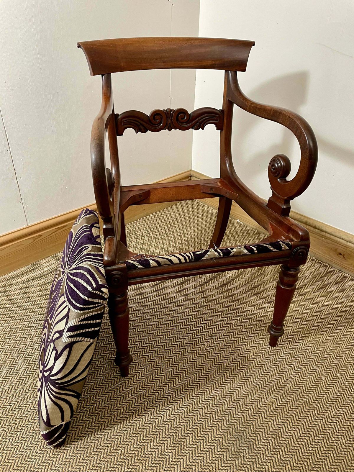Victorian Antique Scroll Arm Chair: A Blend Of Comfort And Timeless Elegance photo for sale