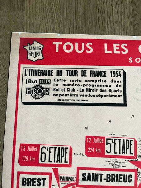 1954 Vespa Tour De France Map   Reprint photo for sale
