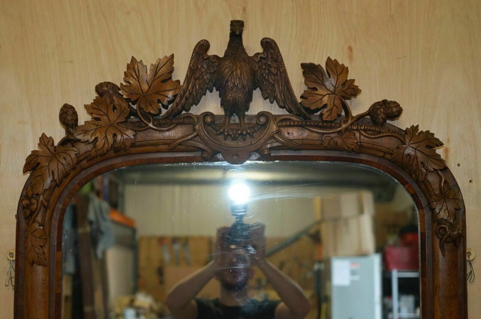 Stunning Antique Victorian Hand Carved Cir 1860 American Eagle Overmantle Mirror photo for sale