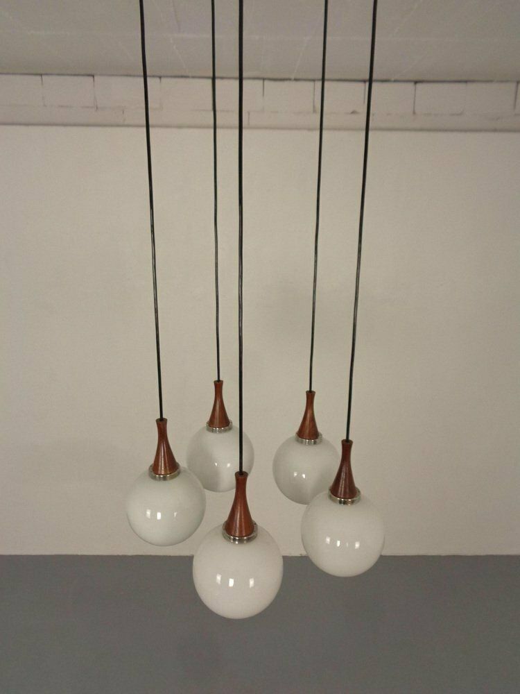 Danish Glass And Rosewood Cascade Ceiling Lamp, 1960s photo buy